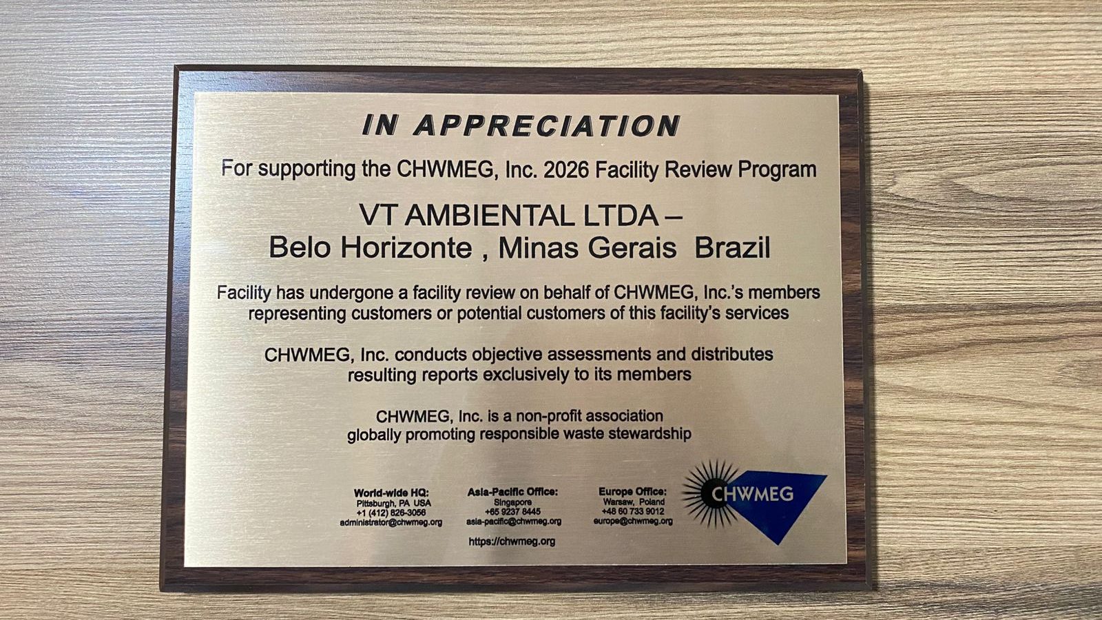 VT Ambiental recebe reconhecimento internacional por excelência em gestão ambiental